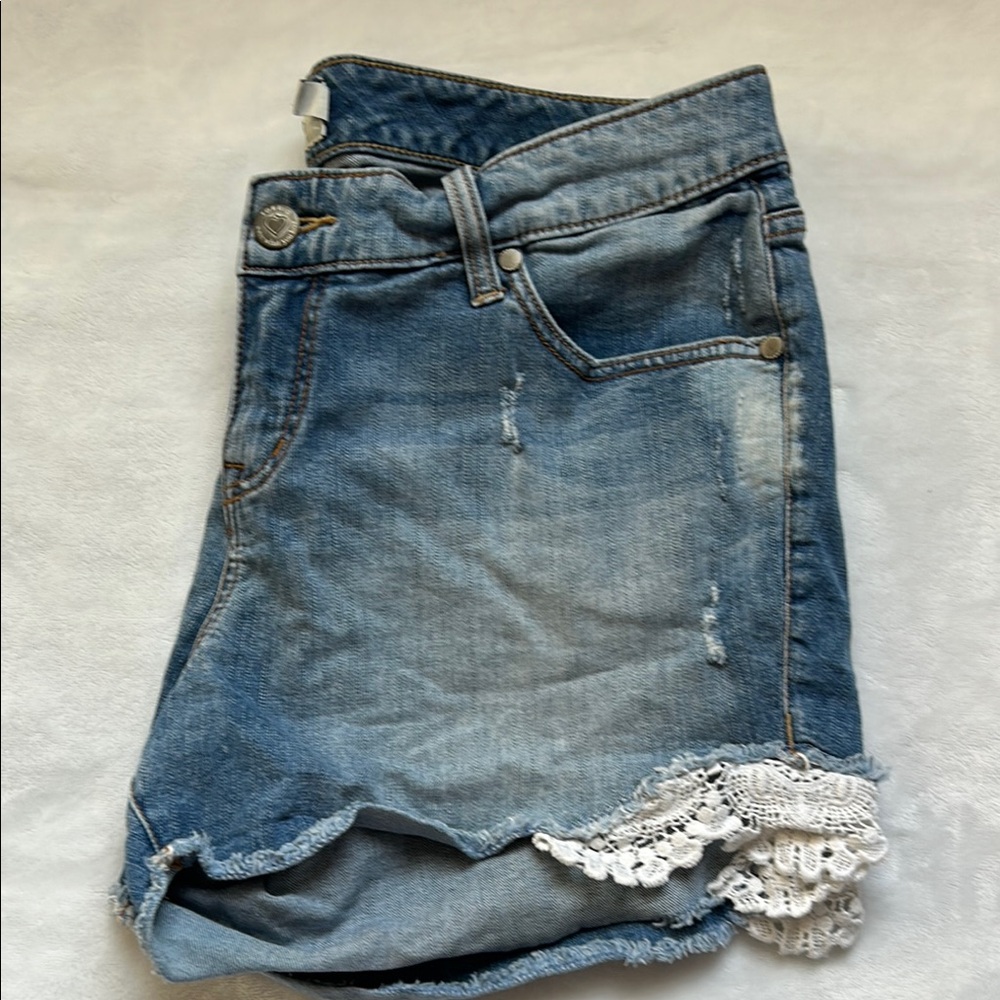 Denim Shorts with Lace Trim